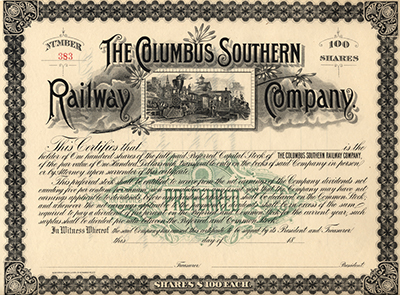 Photograph of a 19th-Century stock certificate***not under copyright****